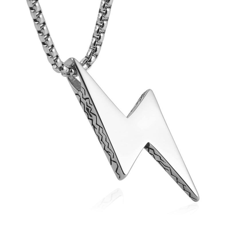 AsAlways Men Women Locomotive Street Punk Hip Hop Retro Minimalist Geometric Lightning Bolt Pendant Necklace - Image 1